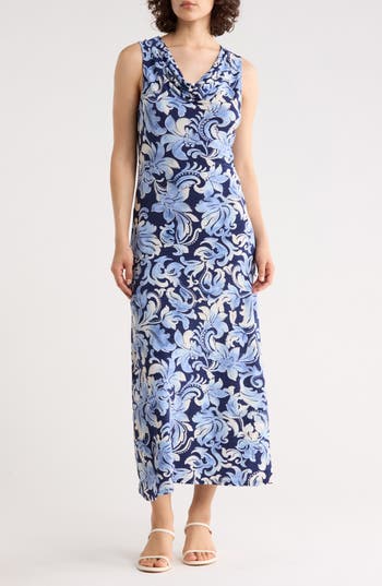 WEST K Sleeveless Cowl Neck Midi Dress in Blue/Navy at Nordstrom Rack, Size X-Small