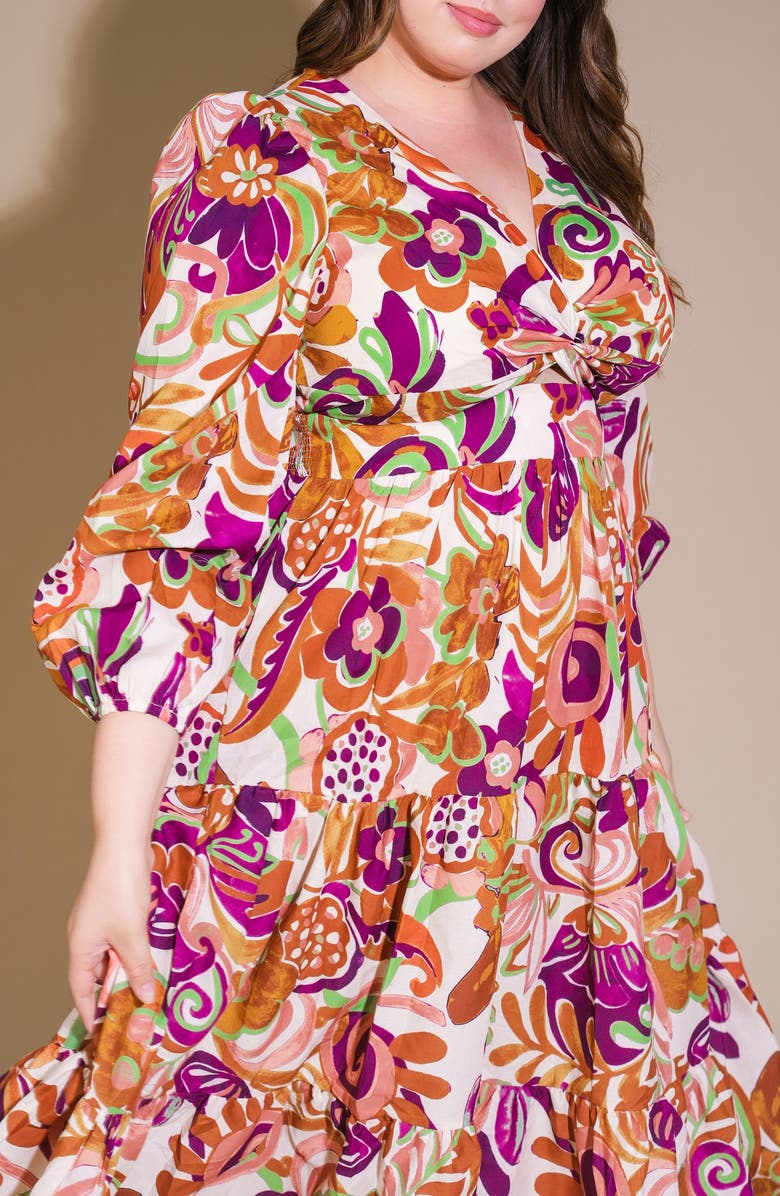 FLYING TOMATO Long Sleeve Tiered Maxi Dress, Alternate, color, Ivory Rust