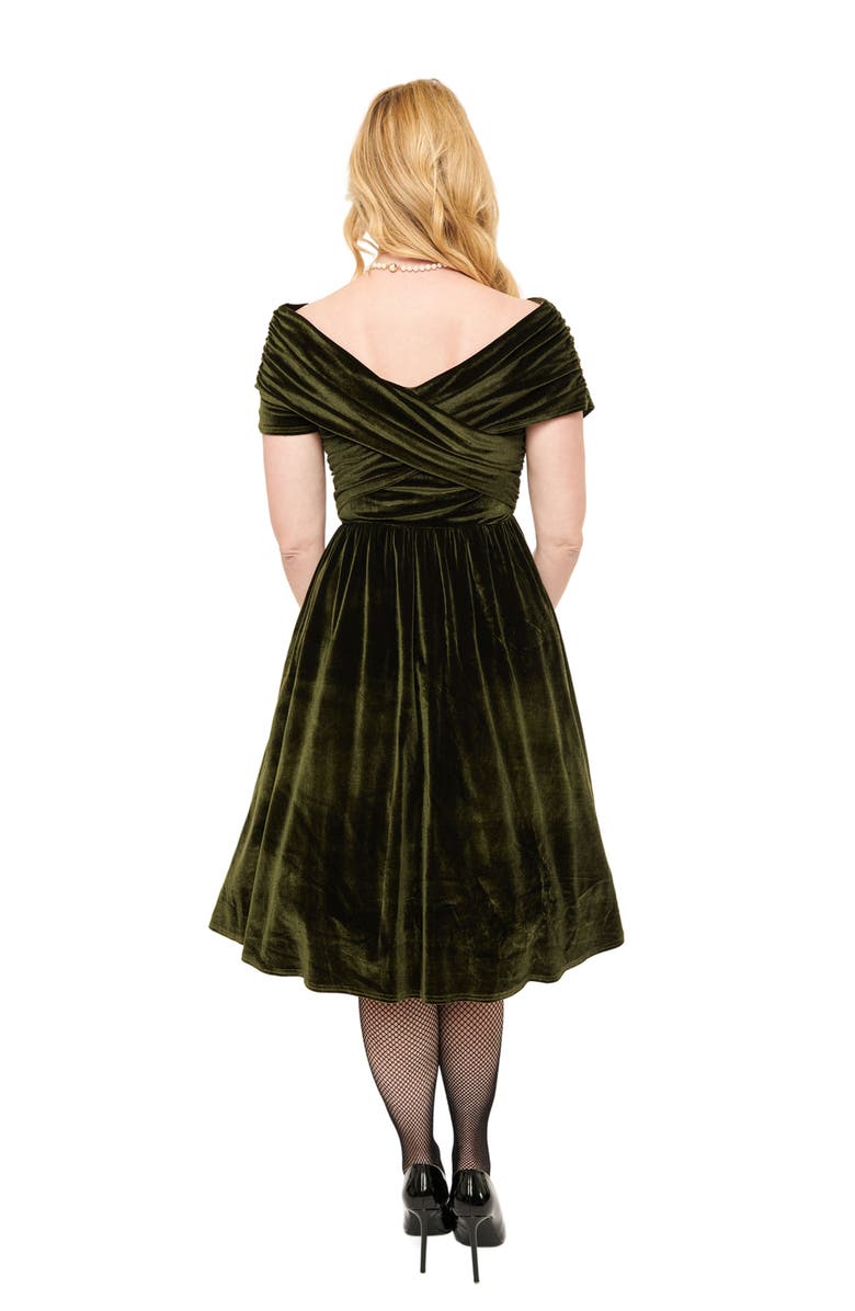 Unique Vintage Shirred Off Shoulder Swing Dress, Alternate, color, 