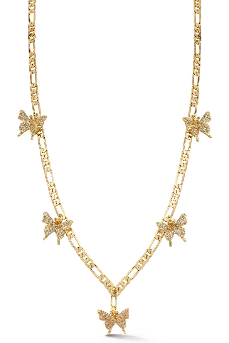 Cubic Zirconia Butterfly Necklace, Main, color, GOLD