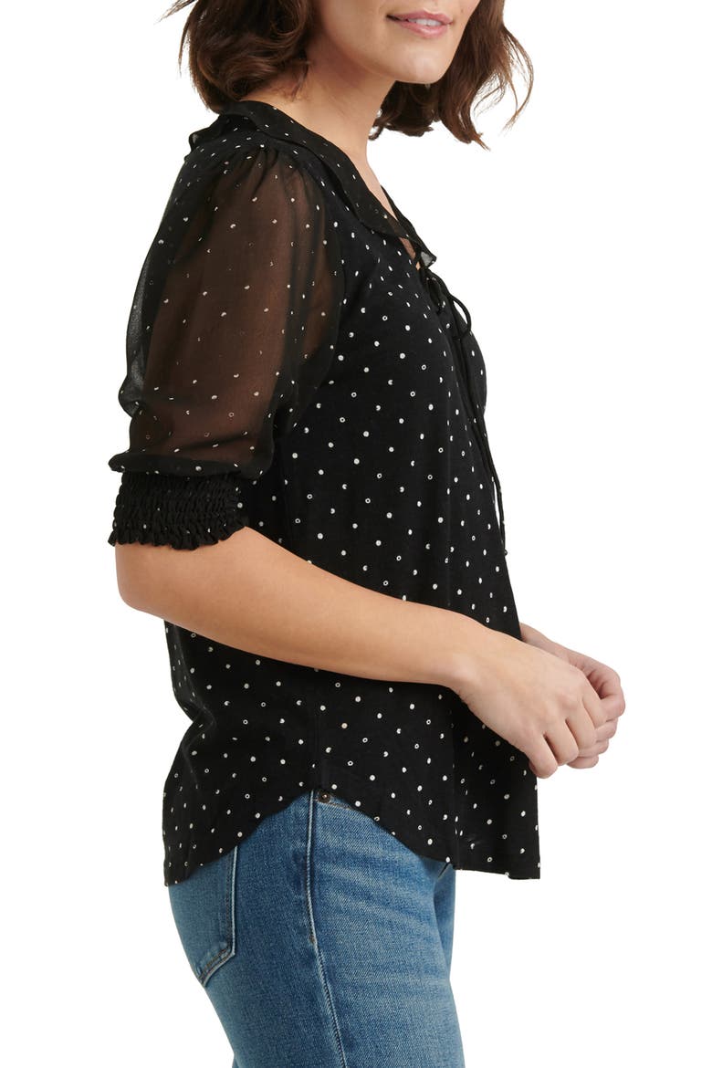 Mixed Media Ruffle Top, Alternate, color, BLACK MULTI