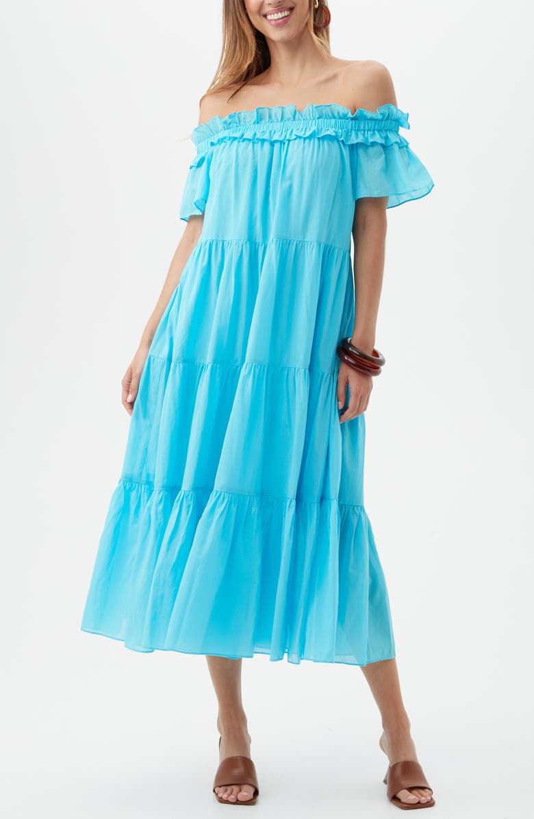 Trina Turk Cattleya 2 Tiered Off-the-Shoulder Dress, Main, color, Clearwater
