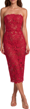 Rene Ruiz Strapless Guipure Lace Column Midi Dress