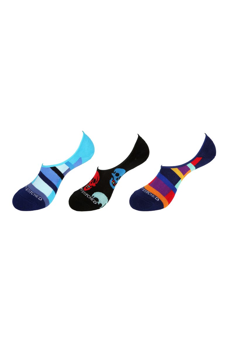 Assorted 3-Pack No Show Socks, Main, color, BLACK BLUE LIGHT BLUE