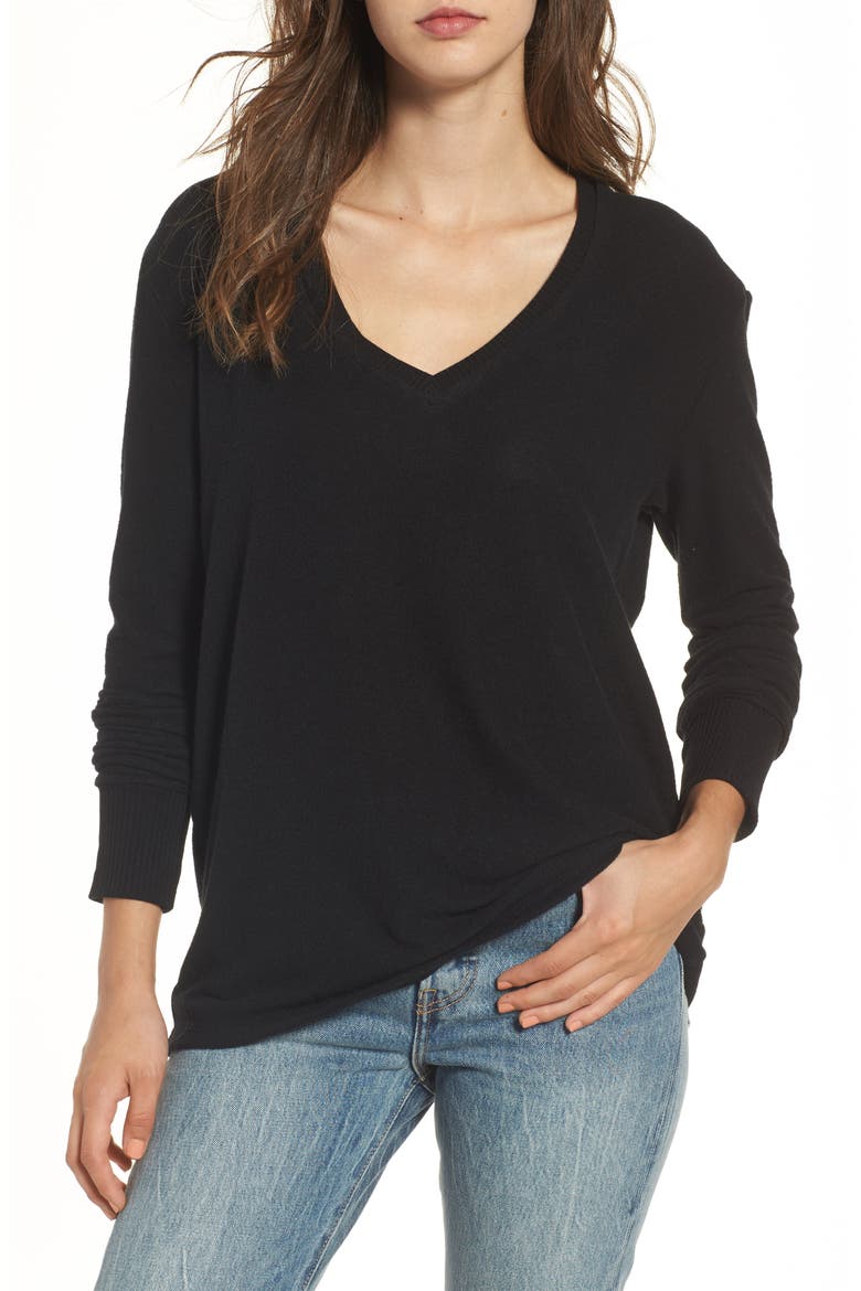 V-Neck Pullover, Main, color, BLACK