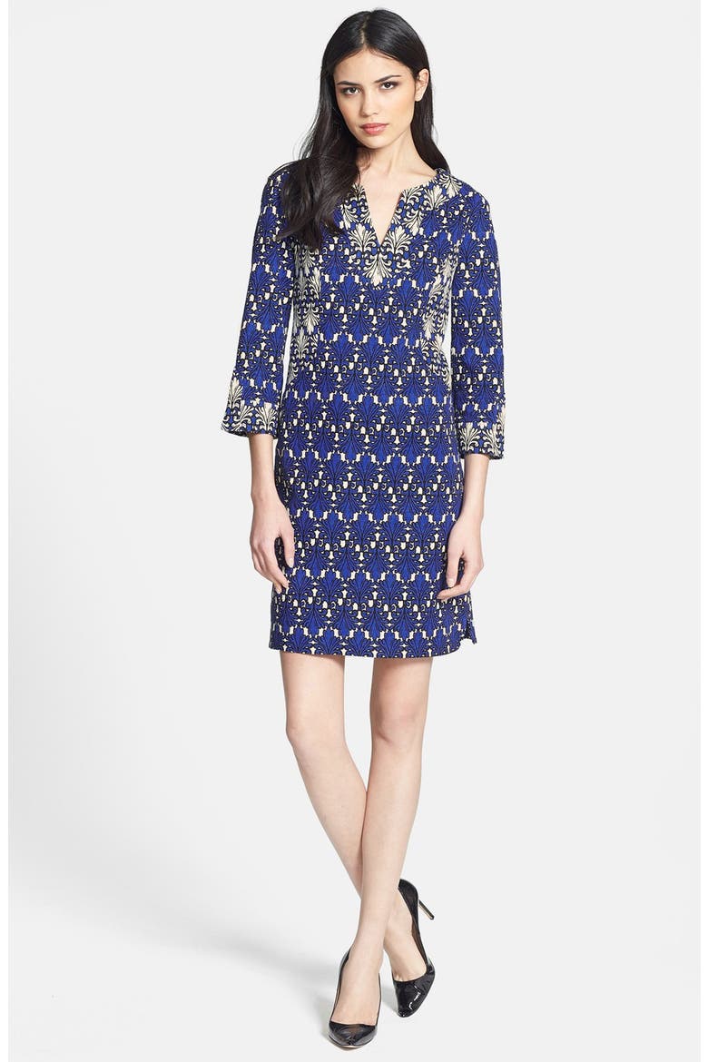 Print Cotton Jacquard Shift Dress, Alternate, color, COBALT MULTI