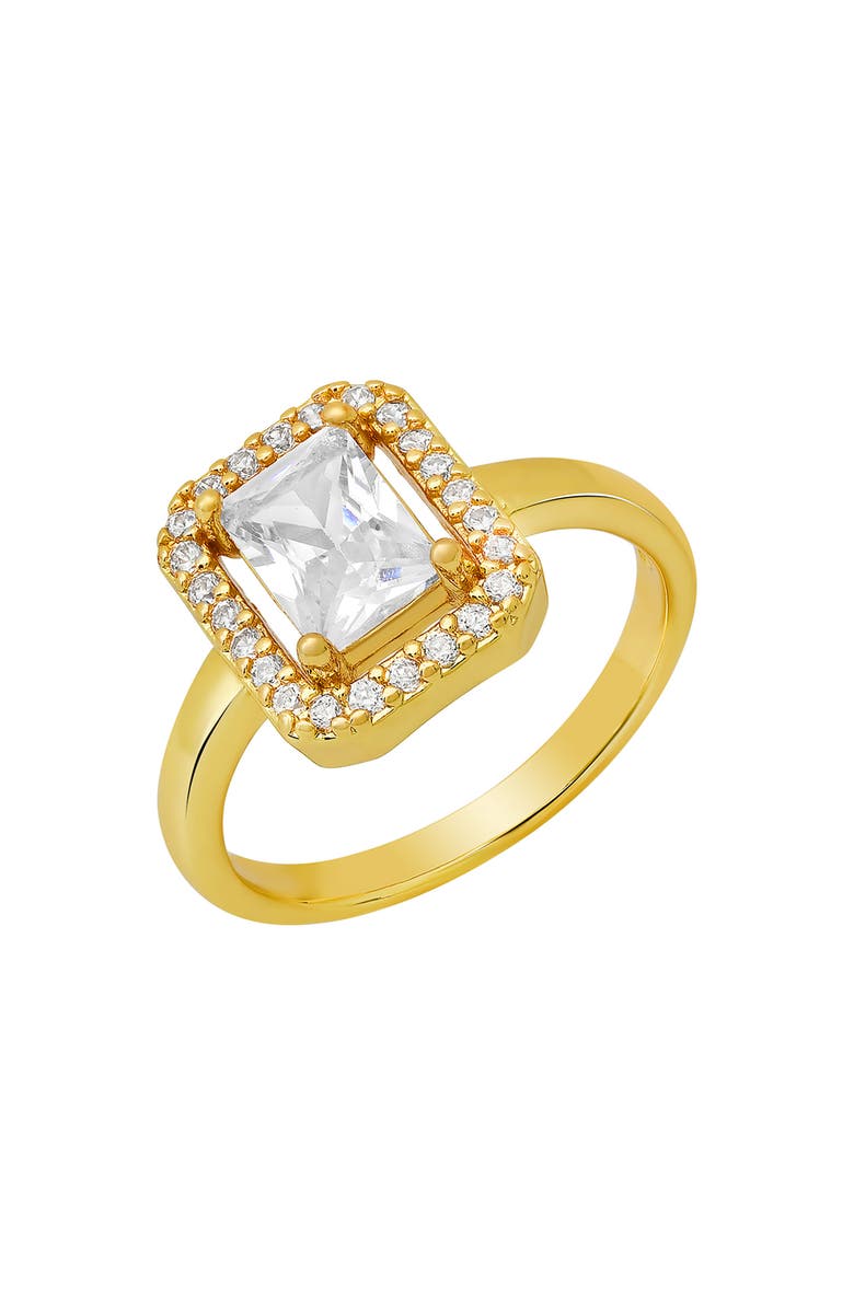 HMY JEWELRY Cushioned Cut Simulated Diamond Pavé Ring, Main, color, Gold