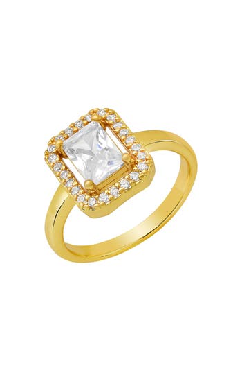 Hmy Jewelry Cushioned Cut Simulated Diamond Pavé Ring In Gold