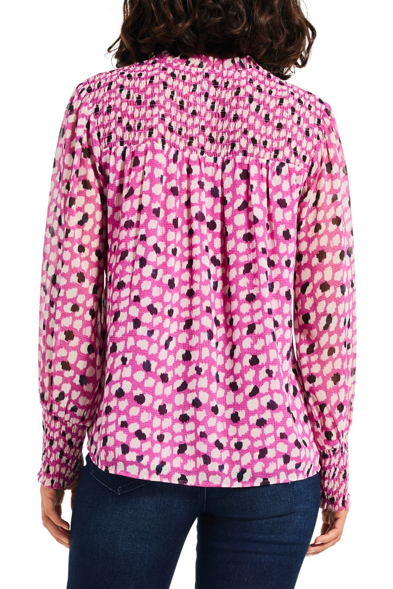 Vivid Dot Tie Neck Top, Alternate, color, PINK MULTI