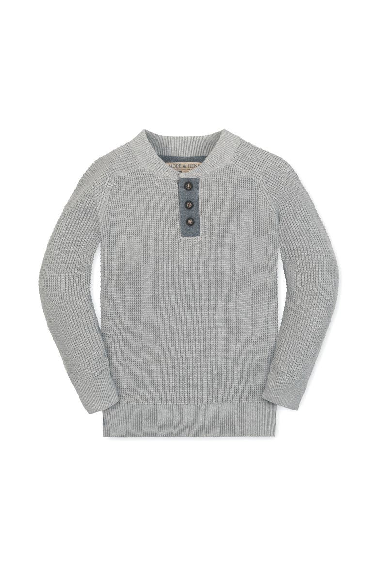 Kids' Organic Long Sleeve Henley Pullover Sweater with Elbow Patches, Main, color, Gray Heather