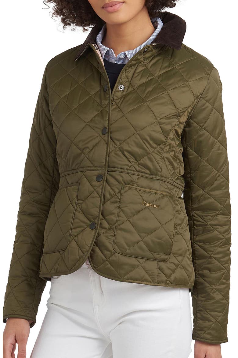 Deveron Diamond Quilted Jacket, Main, color, OLIVE/ PALE PINK
