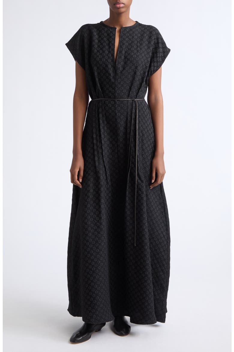 Floral Embossed Jacquard Maxi Dress, Main, color, BLACK