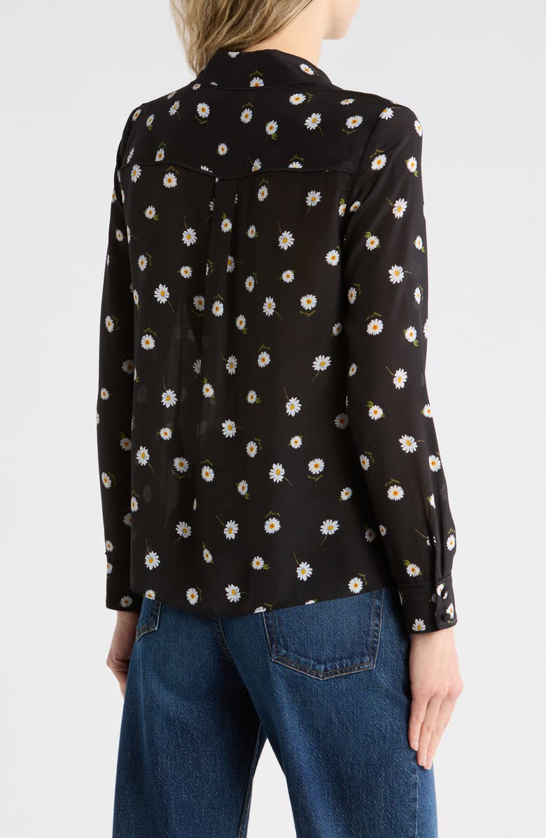 Alice + Olivia Willa Floral Long Sleeve Silk Button-Up Shirt, Alternate, color, Tossed Daisy Black