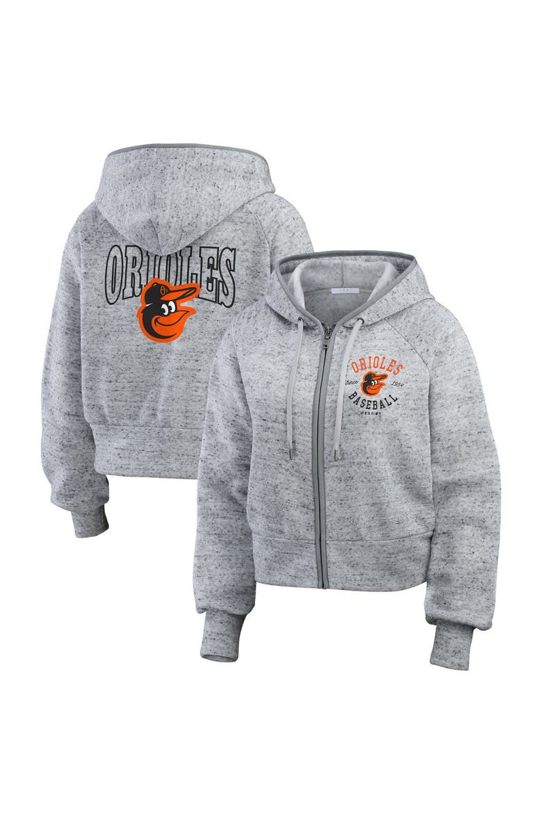 Women's WEAR by Erin Andrews  Heather Gray Baltimore Orioles Speckled Fleece Cropped Full-Zip Hoodie, Main, color, Heather Gray