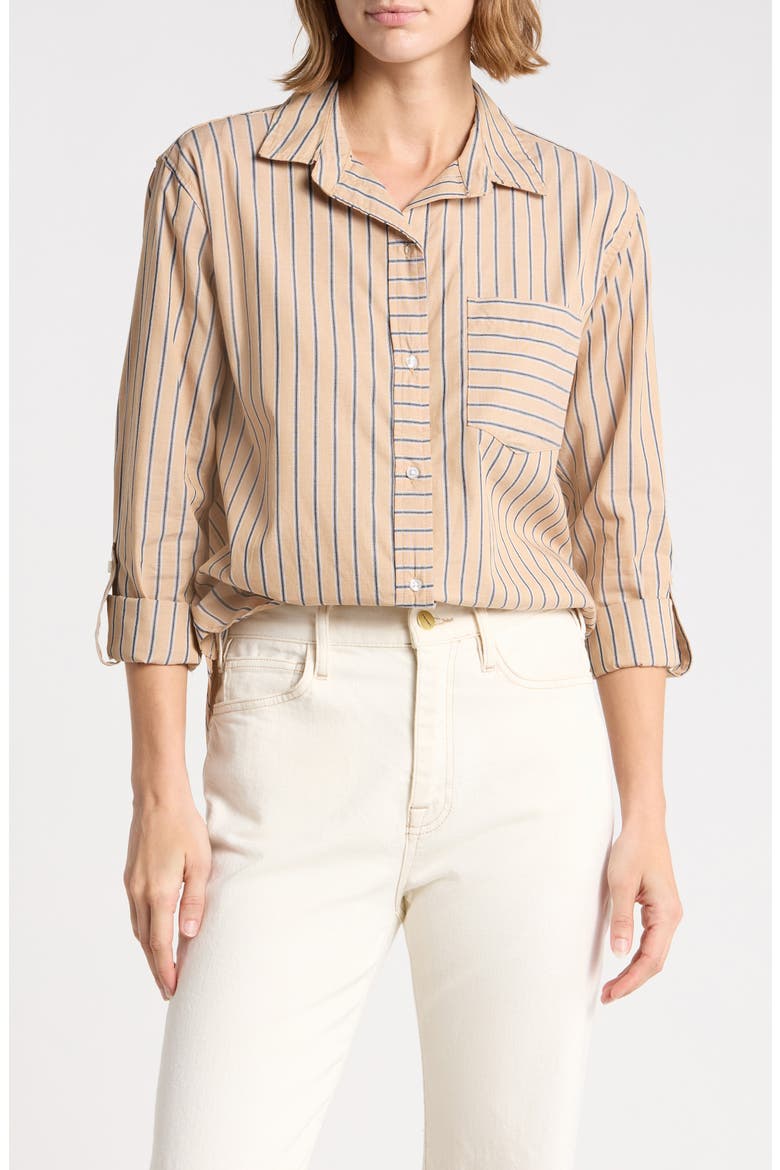 Carson Stripe Button-Up Shirt, Main, color, SANDCASTLE
