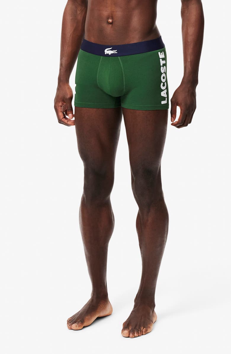 Lacoste 3-Pack Stretch Cotton Trunks, Alternate, color, Thyme/ Navy Blue/ White