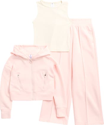 Kids' Dahlia Scuba Sleeveless Top, Full Zip Hoodie & Flare Leggings Set
