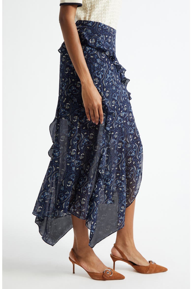 Elenora Ruffle Floral Paisley Midi Skirt, Alternate, color, NAVY MULTI