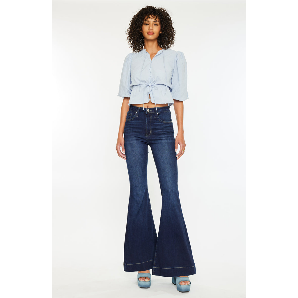 Kancan Braelynn Essentials High Rise Super Flare Jeans In Blue