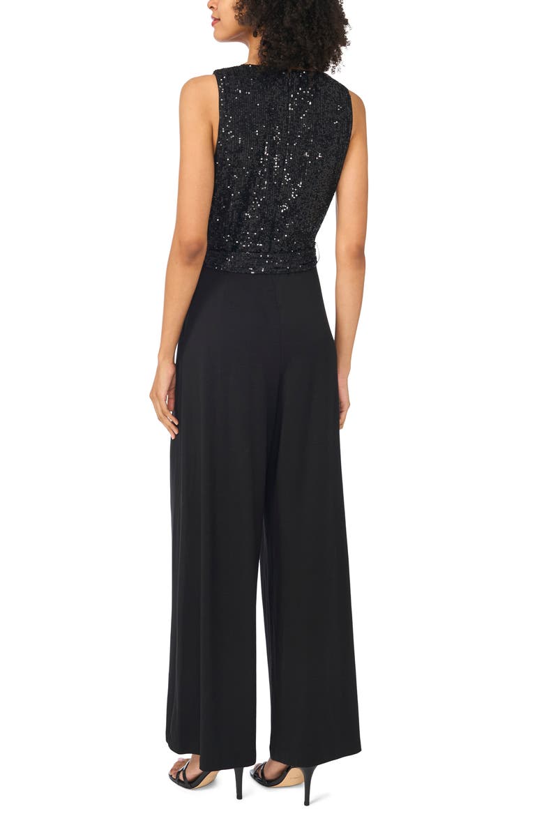 Sequin Cowl Neck Wide Leg Jumpsuit, Alternate, color, RICH BLACK