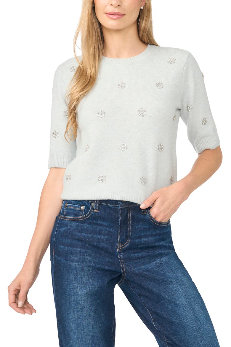 Jewel Elbow Sleeve Sweater, Main, color, ERICA BLUE