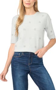 CeCe Jewel Elbow Sleeve Sweater