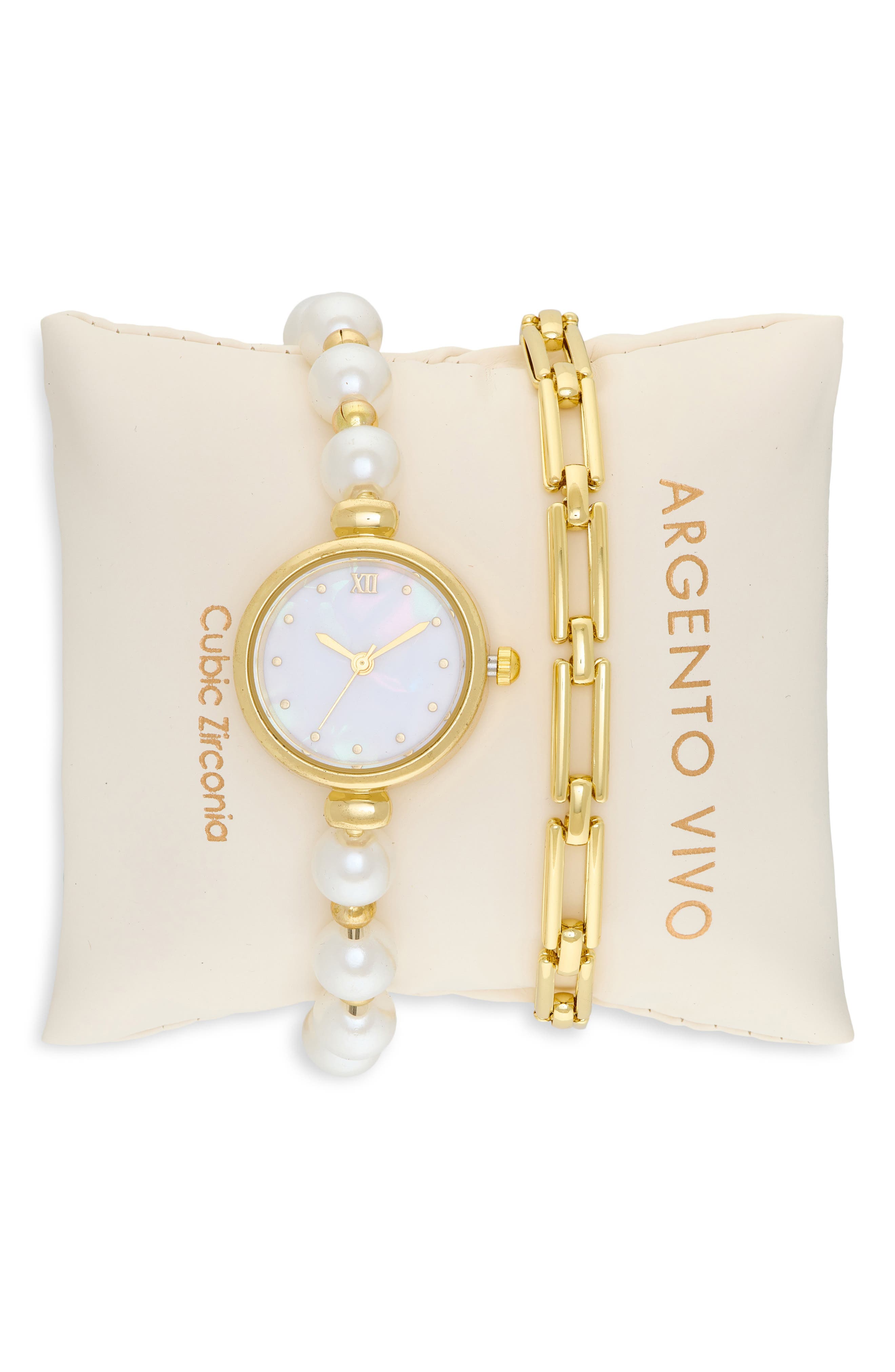 ARGENTO VIVO Mother-of-Pearl Watch & Chain Bracelet Set