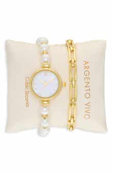 Mother-of-Pearl Watch & Chain Bracelet Set