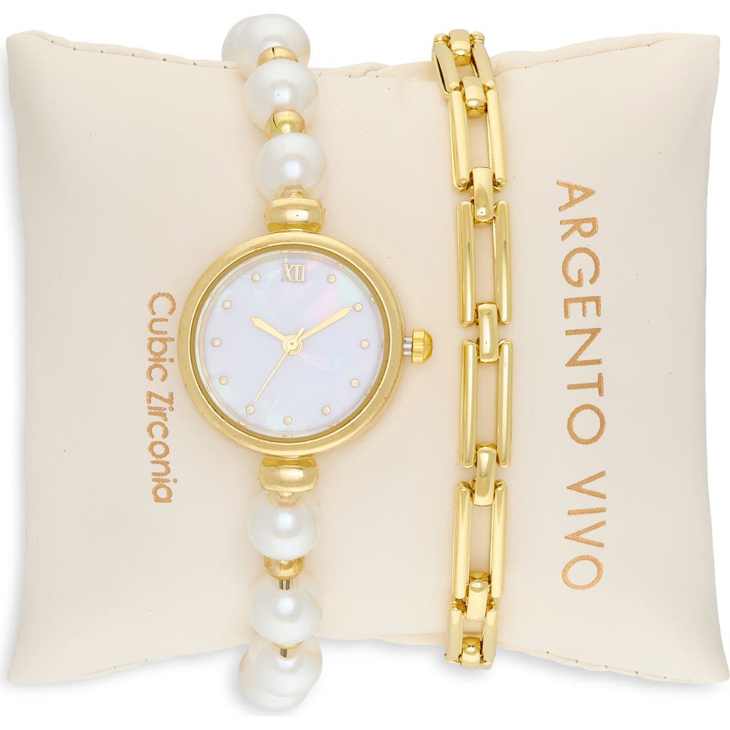 ARGENTO VIVO Mother-of-Pearl Watch & Chain Bracelet Set in Gold at Nordstrom Rack