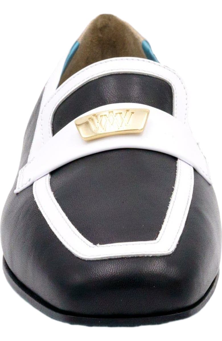 Valentina Rangoni Briseide Flat Loafer with Logo Bit, Alternate, color, Black/White