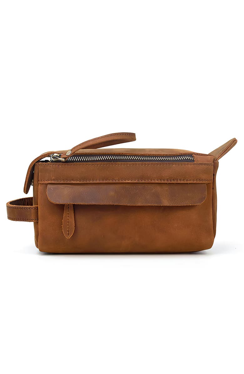 STEEL HORSE LEATHER Dado Leather Dopp Kit | Handmade Leather Toiletry Bag, Main, color, Brown