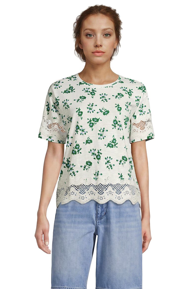 Short Sleeve Slub Jersey Cutwork T-Shirt, Main, color, Ivory/Bluegrass Floral