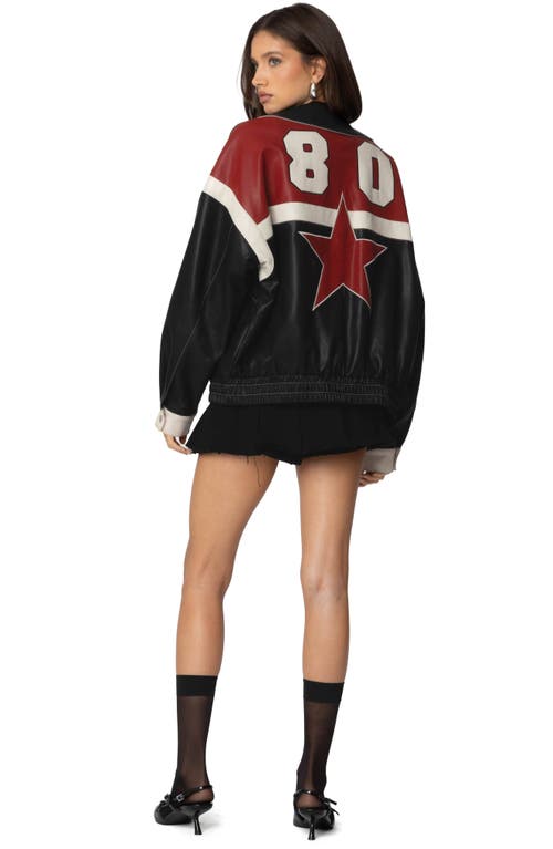 Edikted North Star Faux Leather Bomber Jacket In Mix
