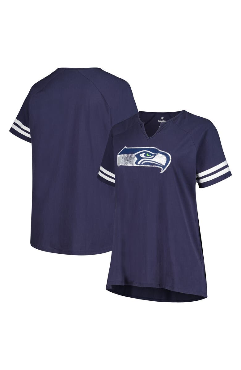 FANATICS Women's Fanatics Branded Navy Seattle Seahawks Plus Size Raglan Notch Neck T-Shirt, Alternate, color,