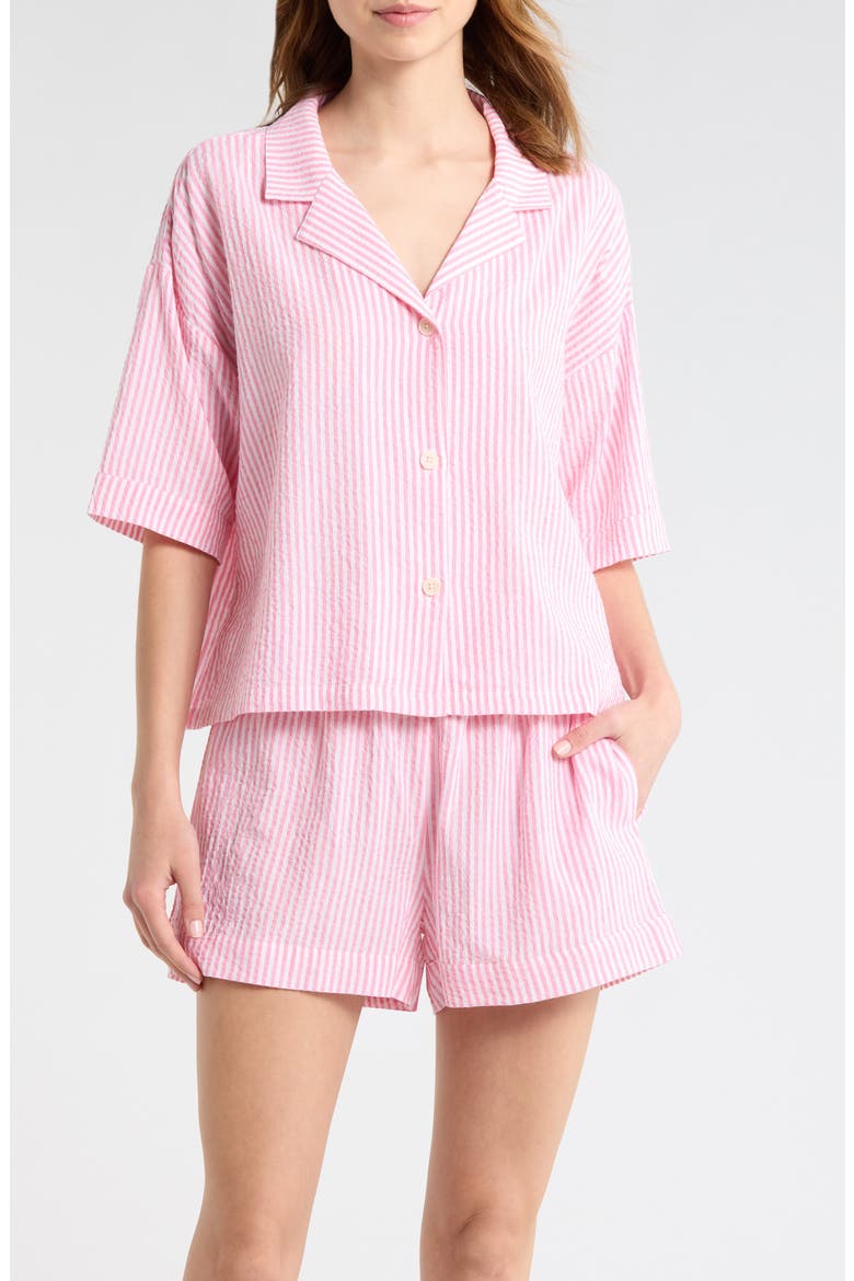 Sabine Stripe Seersucker Pajamas, Main, color, PINK LEMONADE WHITE STRIPE