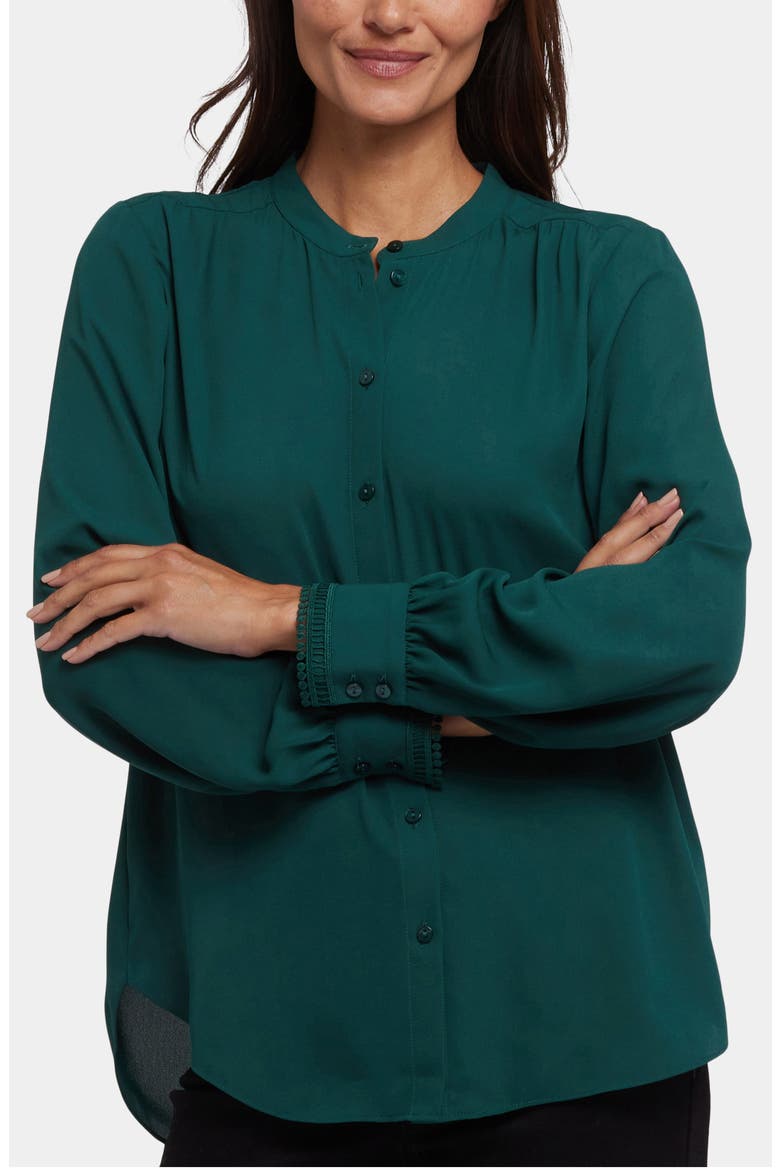 Janie Lattice Inset Button-Up Shirt, Main, color, PINE FOREST