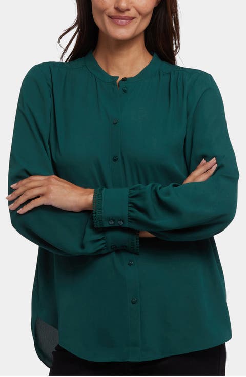 Janie Lattice Inset Button-Up Shirt