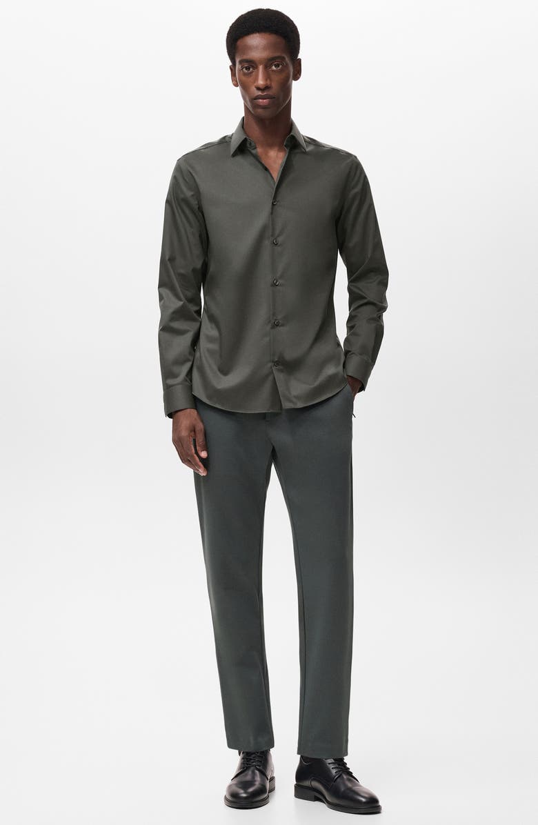 MANGO Stretch Button-Up Shirt, Alternate, color, Khaki Green