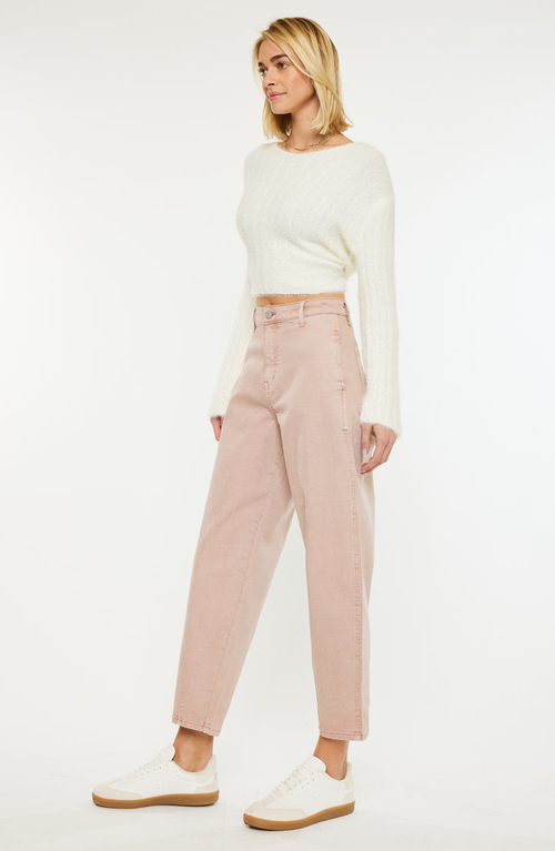 Kancan Mar High Rise Slim Barrel Jeans In Dusty Pink