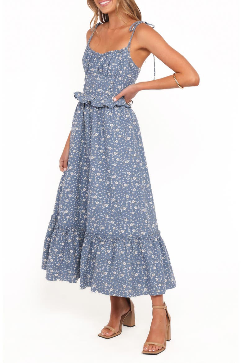 Karie Tie Strap Midi Dress, Alternate, color, BLUE FLORAL