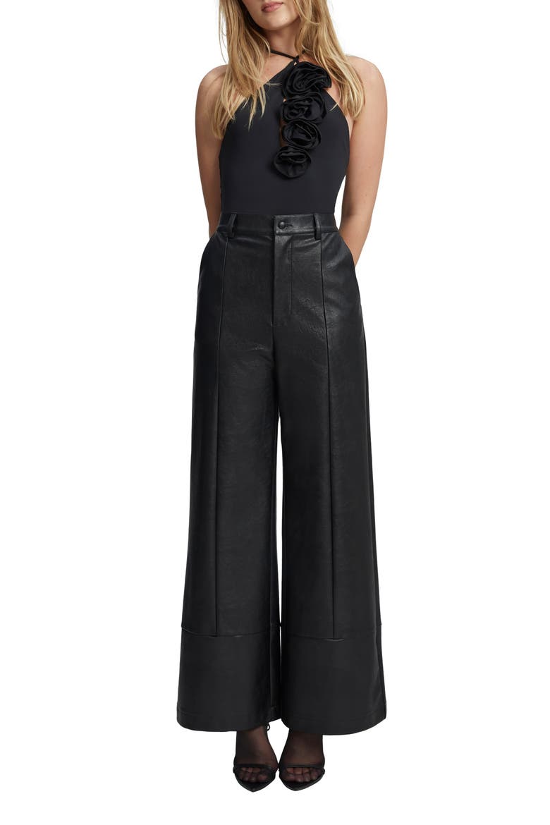 Marlowe Faux Leather Wide Leg Pants, Alternate, color, BLACK