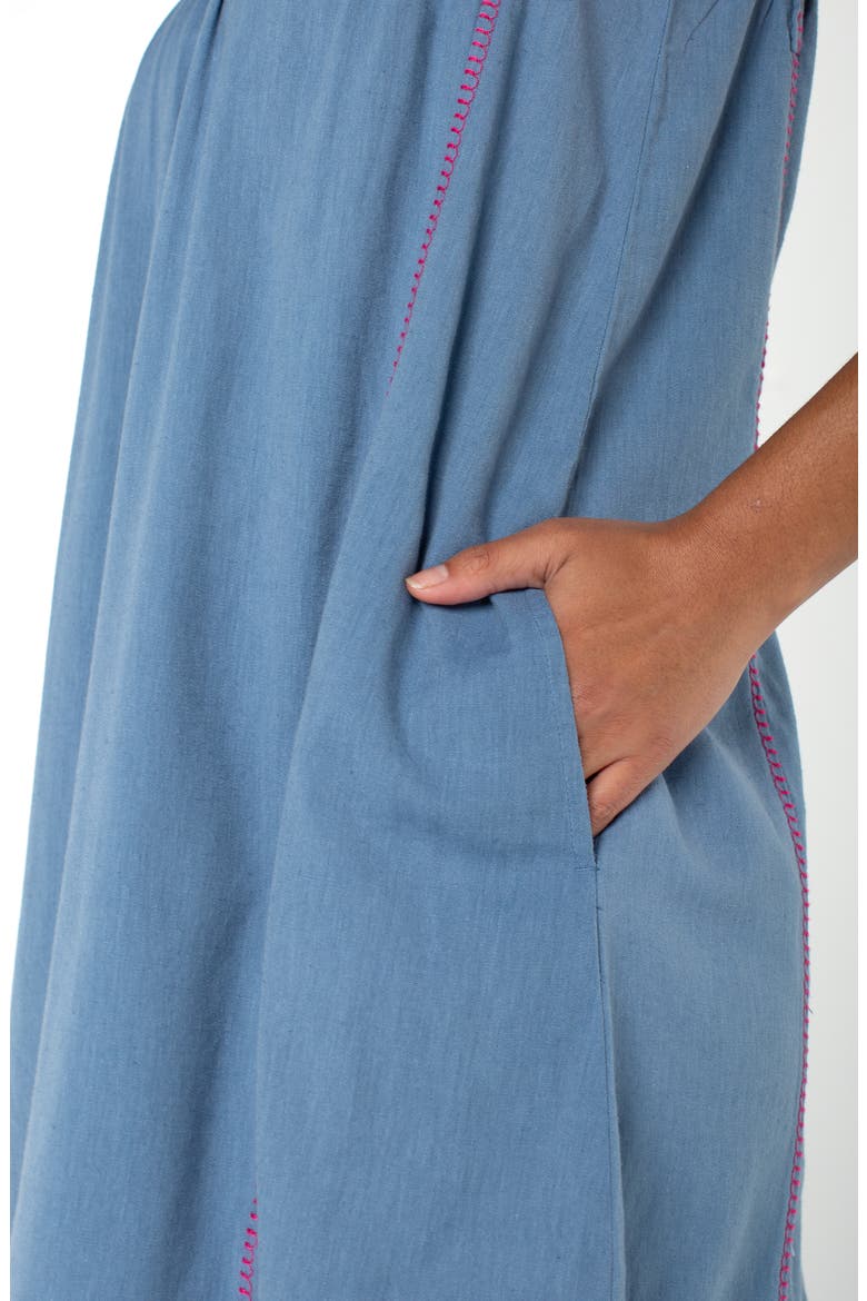Embroidered Flutter Sleeve Denim Dress, Alternate, color, SLATE BLUE W EM