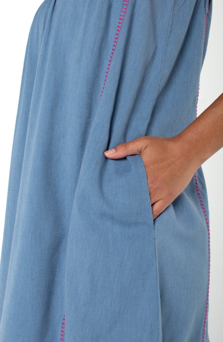 Liverpool Los Angeles Embroidered Flutter Sleeve Denim Dress, Alternate, color, Slate Blue W Em