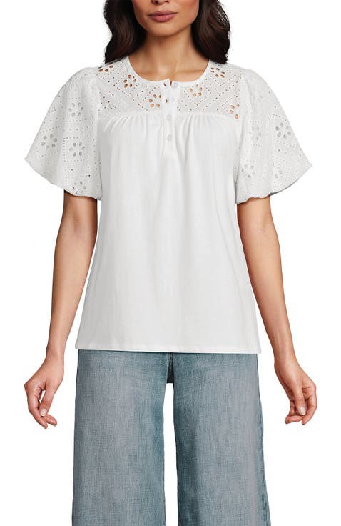 Eyelet Crew Puff Sleeve Top