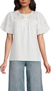 Lands' End Eyelet Crew Puff Sleeve Top