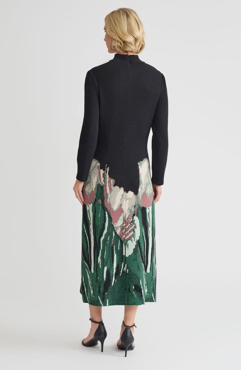 Misook Relaxed Floral Jacquard Knit Maxi Dress, Alternate, color, Dark Ivy/Black/Midnight Umber