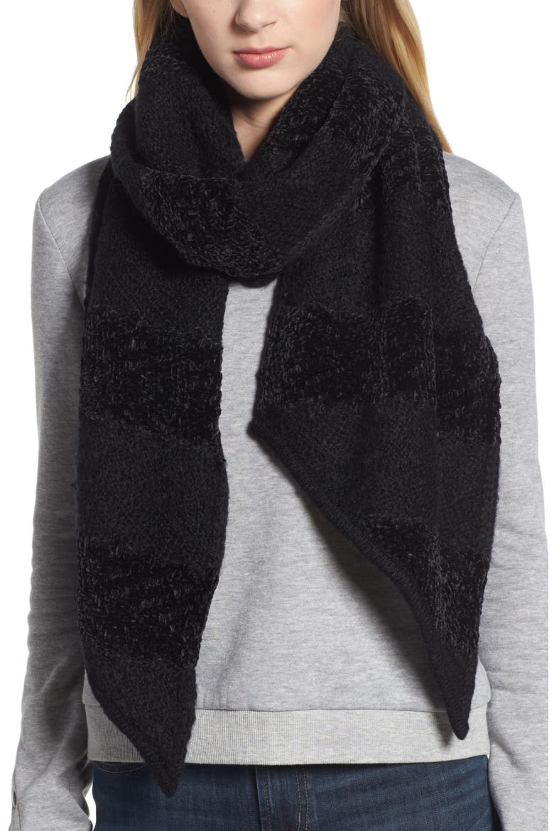 Blocked Yarn Muffler, Main, color, BLACK/ BLACK