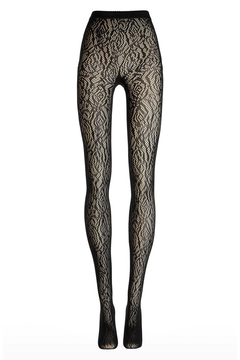 Rose Lace Tights, Alternate, color, BLACK