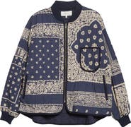 THE GREAT. The Bandana Print Quilted Bomber Jacket