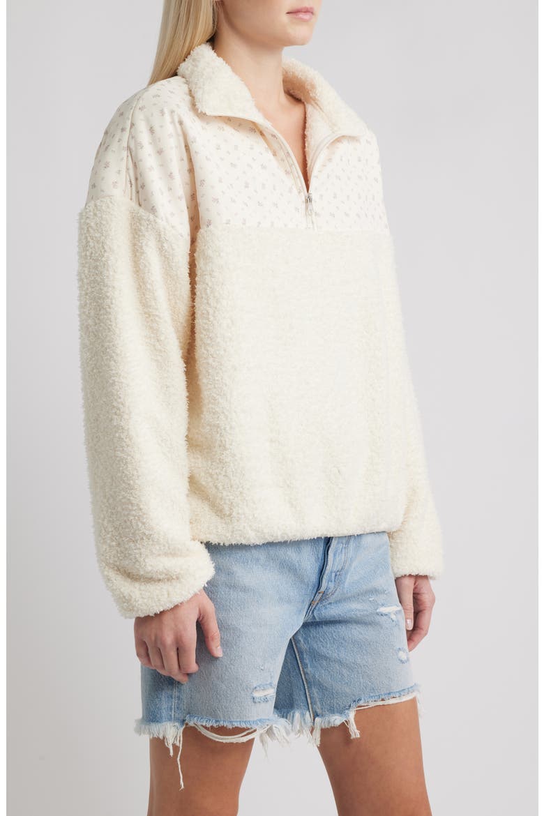 Vintage Flower Aria Mixed Media Quarter Zip Fleece Sweatshirt, Alternate, color, CREAM